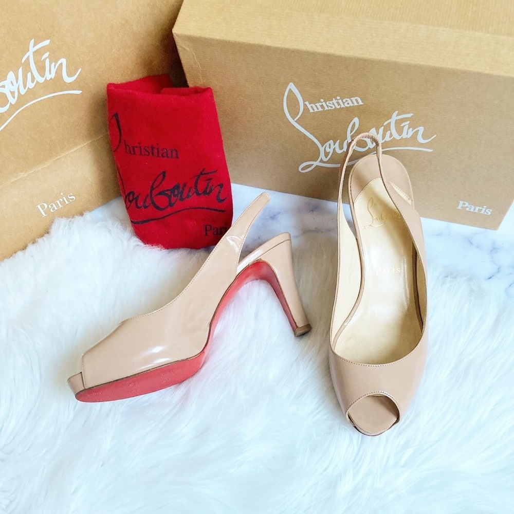 Nude Chunky Sling Back Heels